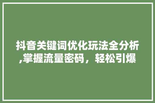 抖音关键词优化玩法全分析,掌握流量密码，轻松引爆热门！
