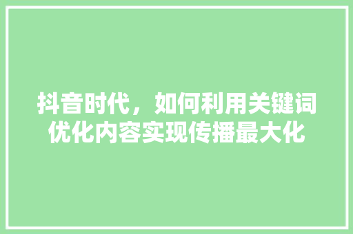 抖音时代，如何利用关键词优化内容实现传播最大化