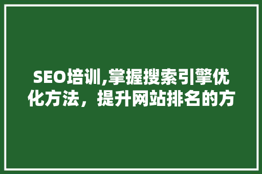 SEO培训,掌握搜索引擎优化方法，提升网站排名的方法