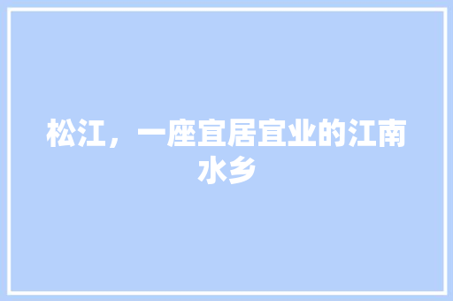 松江，一座宜居宜业的江南水乡