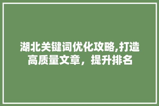 湖北关键词优化攻略,打造高质量文章，提升排名