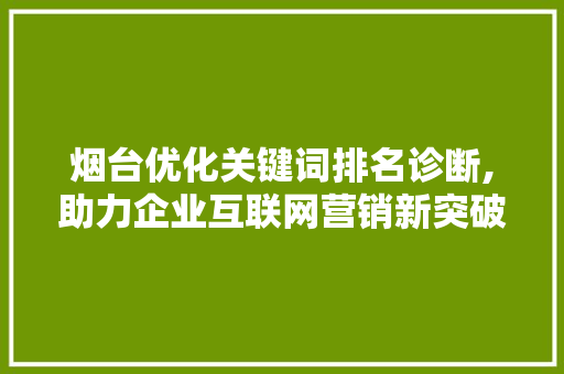 烟台优化关键词排名诊断,助力企业互联网营销新突破