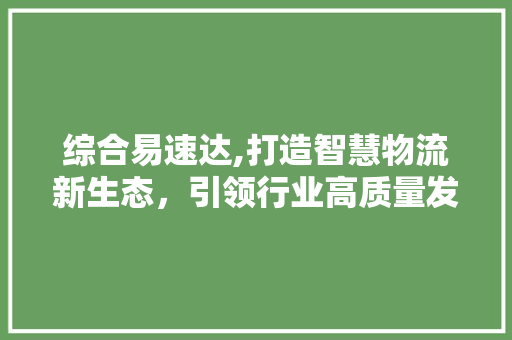 综合易速达,打造智慧物流新生态，引领行业高质量发展