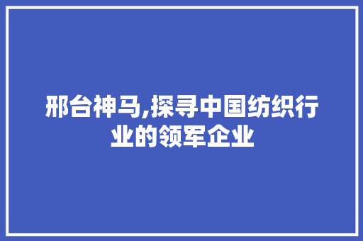 邢台神马,探寻中国纺织行业的领军企业