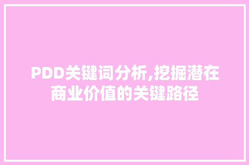 PDD关键词分析,挖掘潜在商业价值的关键路径