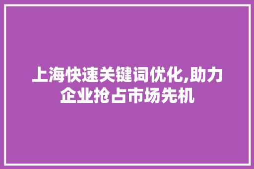 上海快速关键词优化,助力企业抢占市场先机
