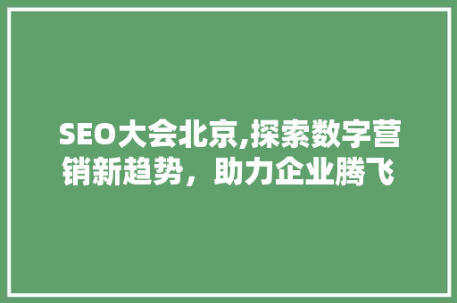 SEO大会北京,探索数字营销新趋势，助力企业腾飞 SEO大会北京,探索数字营销新趋势，助力企业腾飞 建站教程
