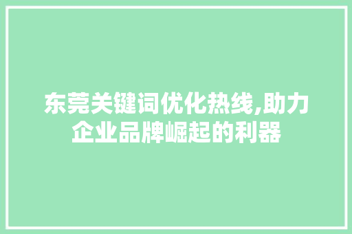 东莞关键词优化热线,助力企业品牌崛起的利器