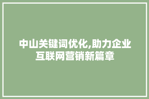中山关键词优化,助力企业互联网营销新篇章