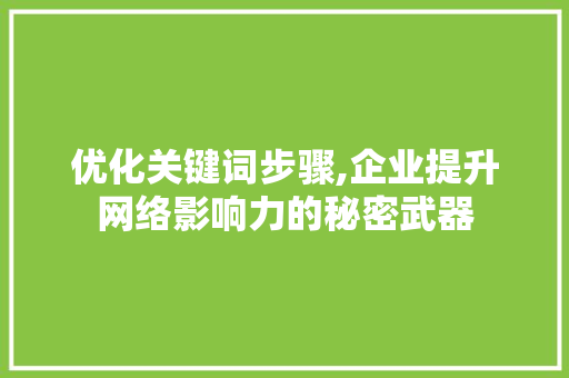 优化关键词步骤,企业提升网络影响力的秘密武器 建站教程