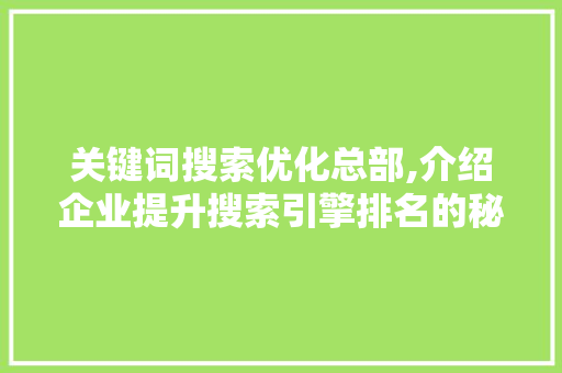 关键词搜索优化总部,介绍企业提升搜索引擎排名的秘密武器 Web前端