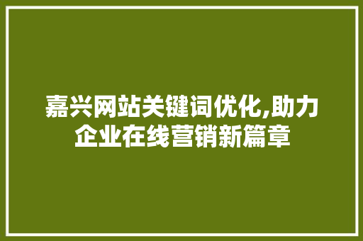 嘉兴网站关键词优化,助力企业在线营销新篇章 SEO教程