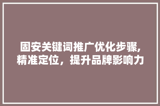 固安关键词推广优化步骤,精准定位，提升品牌影响力 建站教程