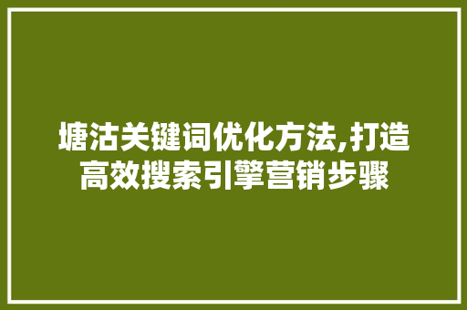 塘沽关键词优化方法,打造高效搜索引擎营销步骤