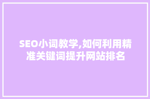 SEO小词教学,如何利用精准关键词提升网站排名