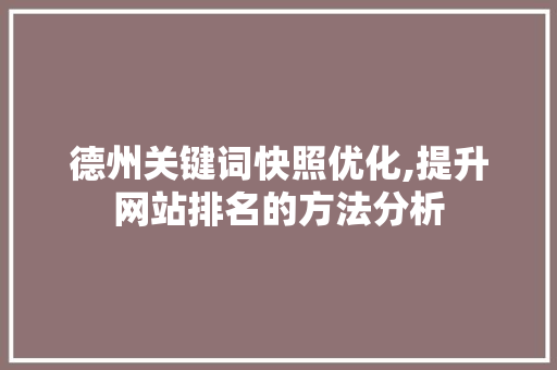 德州关键词快照优化,提升网站排名的方法分析