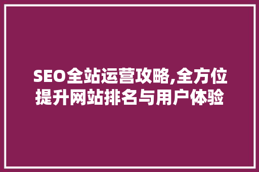 SEO全站运营攻略,全方位提升网站排名与用户体验