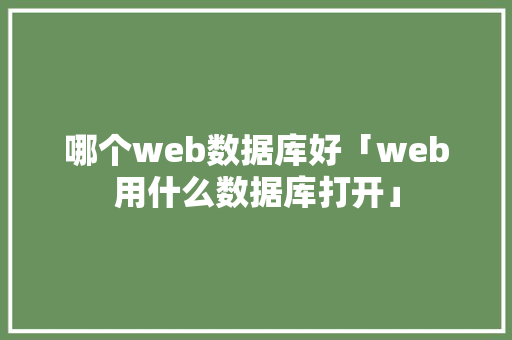 哪个web数据库好「web用什么数据库打开」 建站教程