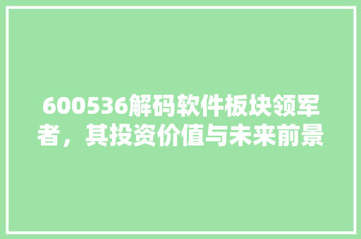 600536解码软件板块领军者，其投资价值与未来前景 服务器/数据库