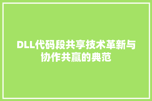 DLL代码段共享技术革新与协作共赢的典范 建站教程