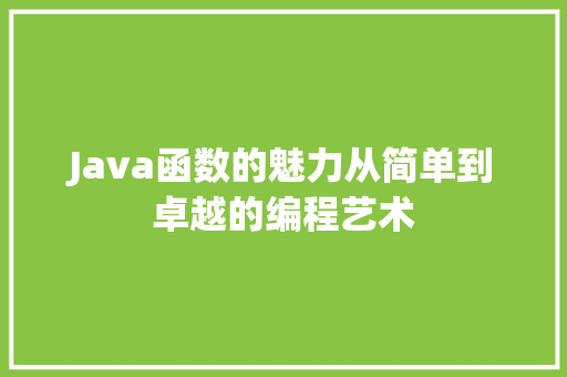 Java函数的魅力从简单到卓越的编程艺术