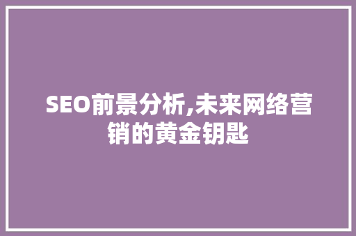 SEO前景分析,未来网络营销的黄金钥匙 SEO前景分析,未来网络营销的黄金钥匙 Web前端