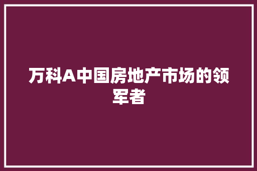 万科A中国房地产市场的领军者