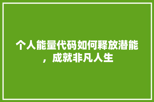 个人能量代码如何释放潜能，成就非凡人生