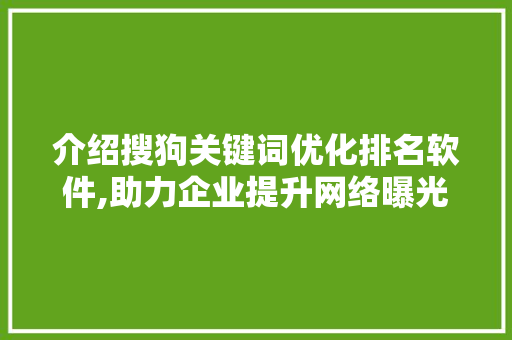 介绍搜狗关键词优化排名软件,助力企业提升网络曝光度