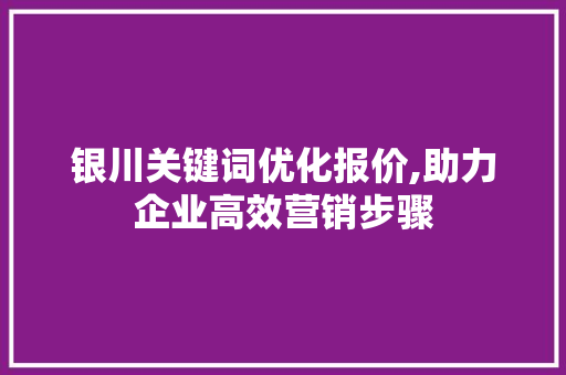 银川关键词优化报价,助力企业高效营销步骤 SEO教程