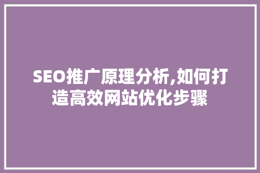 SEO推广原理分析,如何打造高效网站优化步骤