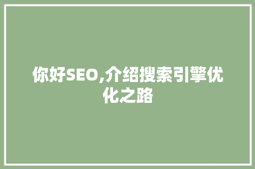 你好SEO,介绍搜索引擎优化之路