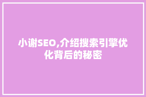 小谢SEO,介绍搜索引擎优化背后的秘密 服务器/数据库