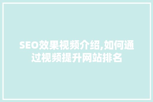 SEO效果视频介绍,如何通过视频提升网站排名