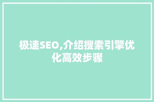 极速SEO,介绍搜索引擎优化高效步骤 Web前端