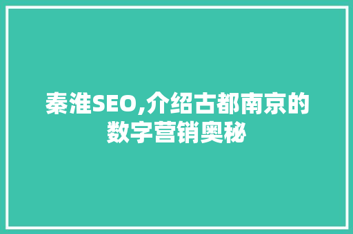秦淮SEO,介绍古都南京的数字营销奥秘