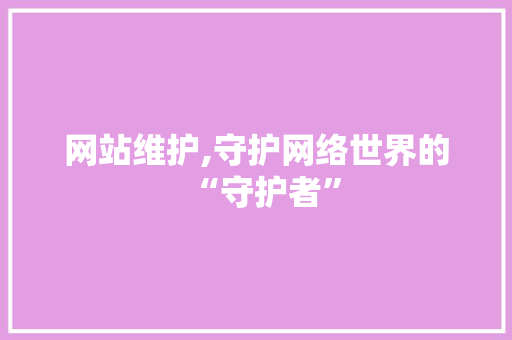 网站维护,守护网络世界的“守护者” SEO教程