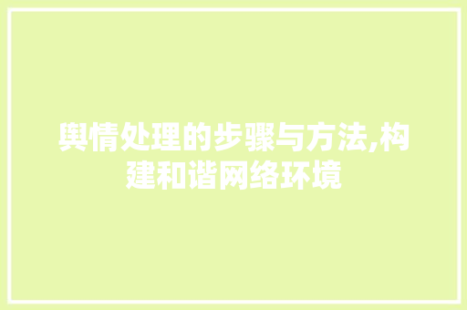 舆情处理的步骤与方法,构建和谐网络环境