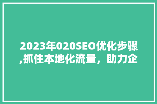 2023年020SEO优化步骤,抓住本地化流量，助力企业腾飞