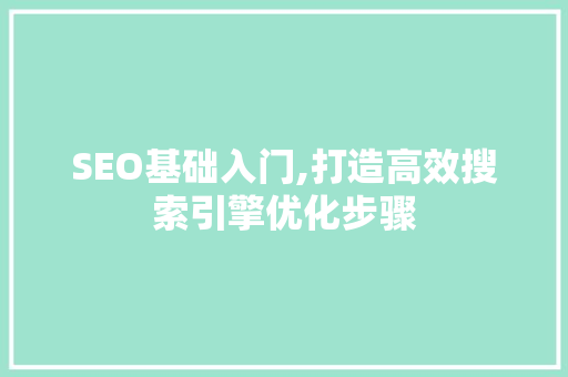 SEO基础入门,打造高效搜索引擎优化步骤