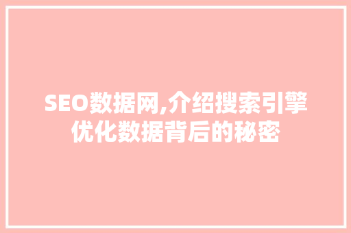 SEO数据网,介绍搜索引擎优化数据背后的秘密