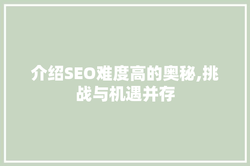 介绍SEO难度高的奥秘,挑战与机遇并存 WordPress教程