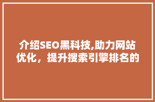 介绍SEO黑科技,助力网站优化，提升搜索引擎排名的方法 Web前端