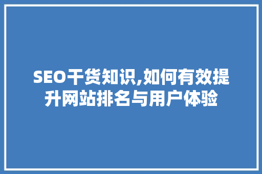 SEO干货知识,如何有效提升网站排名与用户体验