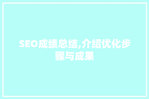 SEO成绩总结,介绍优化步骤与成果