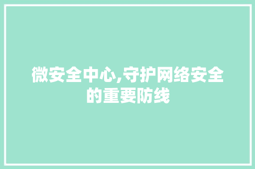 微安全中心,守护网络安全的重要防线
