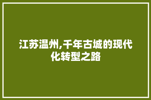 江苏温州,千年古城的现代化转型之路