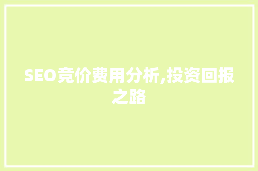 SEO竞价费用分析,投资回报之路 SEO竞价费用分析,投资回报之路 服务器/数据库