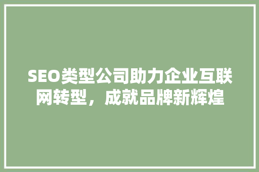SEO类型公司助力企业互联网转型，成就品牌新辉煌