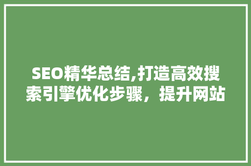 SEO精华总结,打造高效搜索引擎优化步骤，提升网站流量与排名